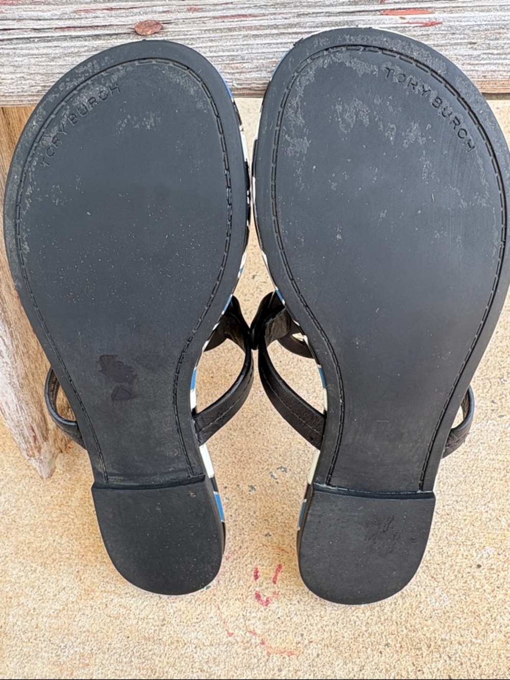 Tory Burch Miller Black and Blue Logo Thong Sandals - Picture 5 of 6